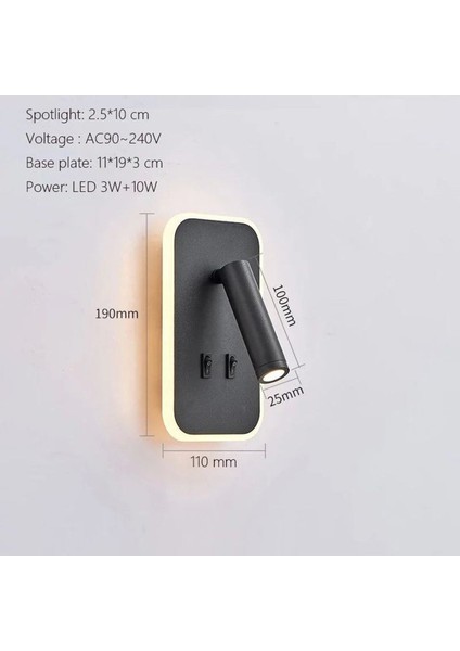 Ekim Aydınlatma Oynar Başlı, 3000 Kelvin Günışğı Ledli 12W Duvar Aplik, Yatak Başı Aplik