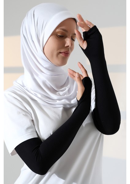 Parmak Geçmeli Kadın Penye Tesettür Kolluk - Siyah modelleri