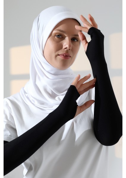 Parmak Geçmeli Kadın Penye Tesettür Kolluk - Siyah fırsatları
