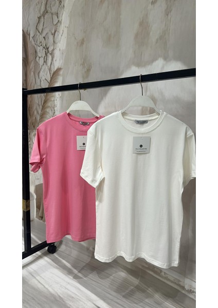 Konforlu Tam Kalıp Pembe & Ekru Basic Tişört Ikili fiyatları