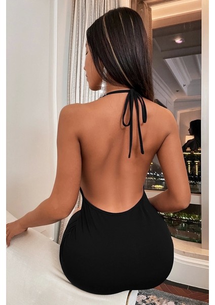 Siyah Sırt Dekolteli Mini Elbise fiyatları