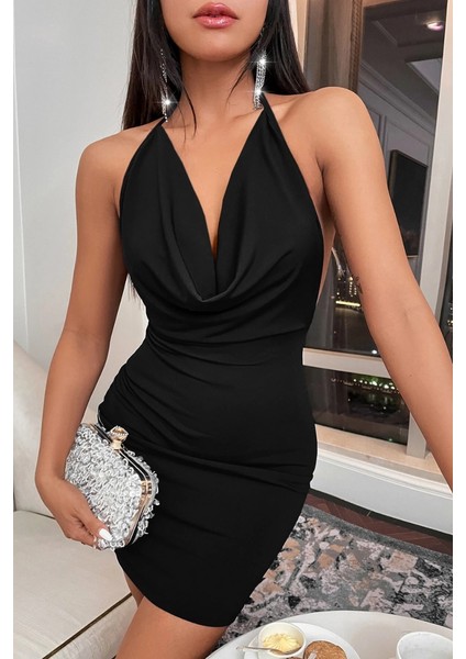Siyah Sırt Dekolteli Mini Elbise modelleri