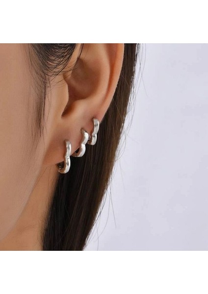 6 Parça Kalp Model Küpe Seti Halka Sade Kullanımlı