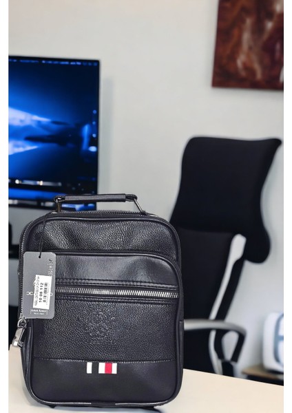 Erkek Lüks Siyah Renk Küçük Boy Bol Bölmeli El Çantası