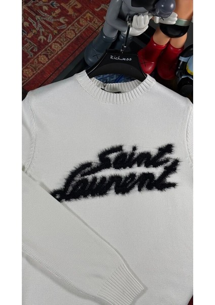 Tüylü Nakış Logo Detaylı Erkek Triko Kazak