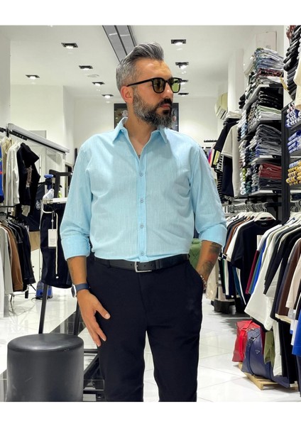 Regular Fit Keten Pamuk Erkek Gömlek
