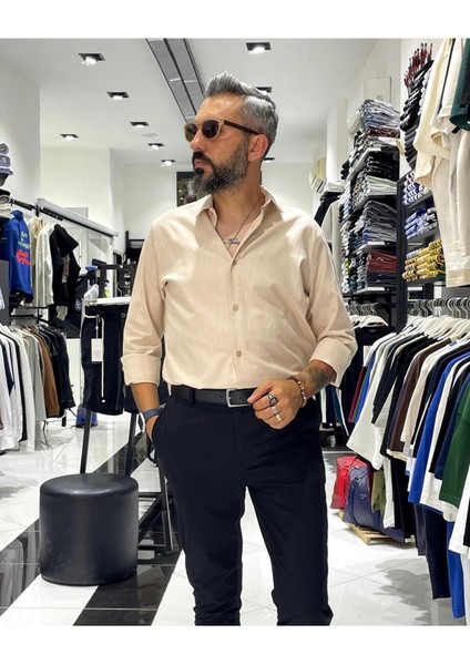 Regular Fit Keten Pamuk Erkek Gömlek