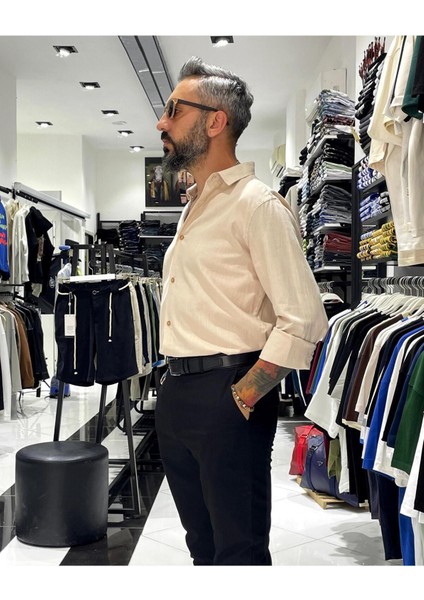 Regular Fit Keten Pamuk Erkek Gömlek