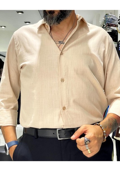 Regular Fit Keten Pamuk Erkek Gömlek