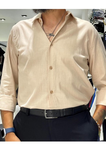 Regular Fit Keten Pamuk Erkek Gömlek
