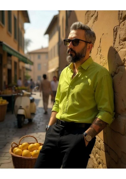 Regular Fit Keten Pamuk Erkek Gömlek