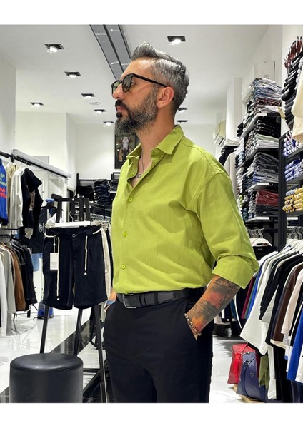 Regular Fit Keten Pamuk Erkek Gömlek