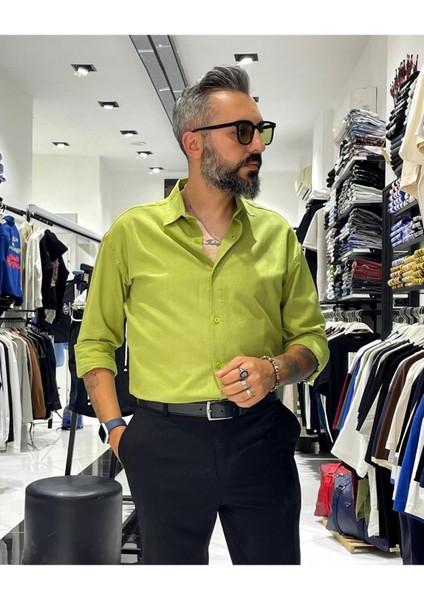 Regular Fit Keten Pamuk Erkek Gömlek