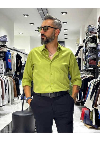 Regular Fit Keten Pamuk Erkek Gömlek