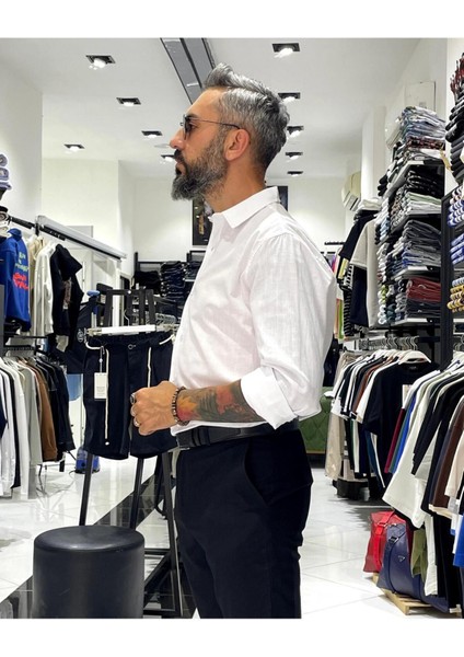 Regular Fit Keten Pamuk Erkek Gömlek