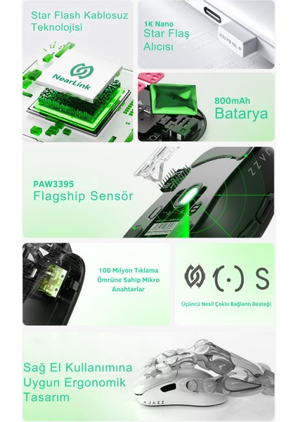 AJ179 Nl Near-Link 3 Modlu 1000hz 26.000 Dpı 800 Mah Batarya Paw 3311 - Yeni Nesil Bağlantı Modu