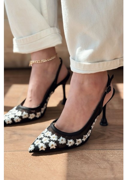 Dasewi Tül Siyah Papatya Desenli Stiletto fırsatları