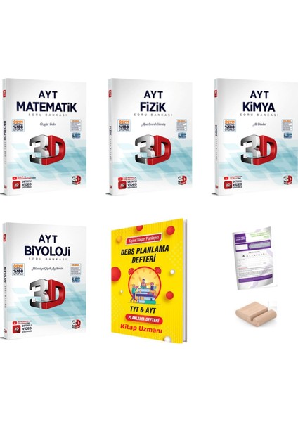 3D Ayt Matematik Fizik Kimya Biyoloji Sayısal Soru Bankası Yks 2026 Planlama Defteri + Tutucu+Deneme