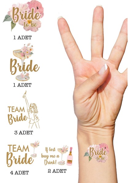 Çiçekli Gold Bride To Be Bekarlığa Veda Bride Dövme, Team Bride Dövme Paketi