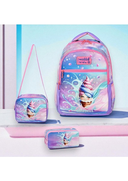 Lisanslı Dondurma Desenli Ilkokul Sırt Çantası, Beslenme Çantası ve Kalemlik Seti