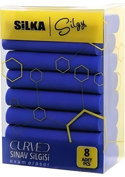 8 Adet Sınav Silgisi Mavi Silgi - Silka Curved Silgi