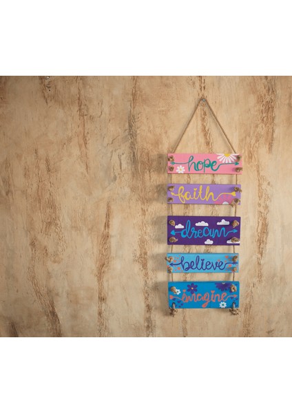 5'li El Yapımı Jüt Halat Askılı Rengarenk Mottolu Ahşap Iç ve Dış Mekan Bohem Duvar Panosu modelleri