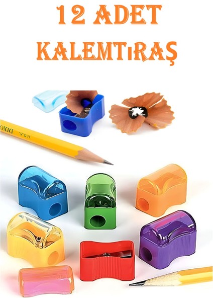 12 Adet Mini Hazneli Kalemtıraş Kapaklı Kalem Açacağı Kalemtraş