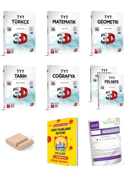 3D Tyt Matematik Geometri Türkçe Tarih Coğrafya Felsefe Soru Bankası Yks 2026+PLANLAMADEFTERI+TEL Tutucu