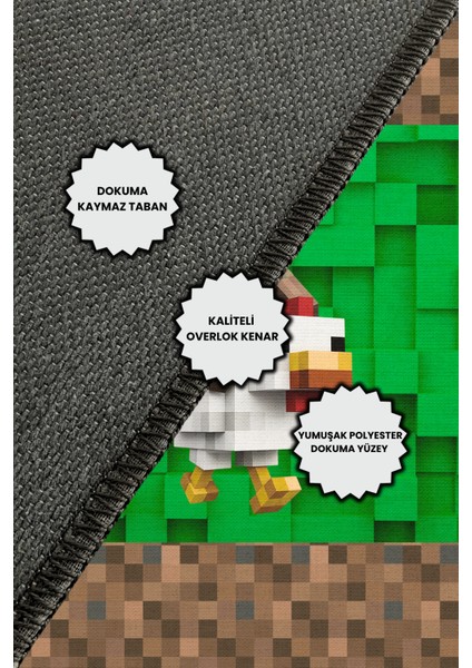 Chicken Jokey Desenli Halı Dijital Baskılı Dokuma Kaymaz Tabanlı Yıkanabilir Antialerjik Genç Odası Halısı