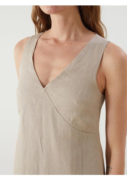 Lcw Vision V Yaka %100 Keten Mini Elbise (S5) modelleri