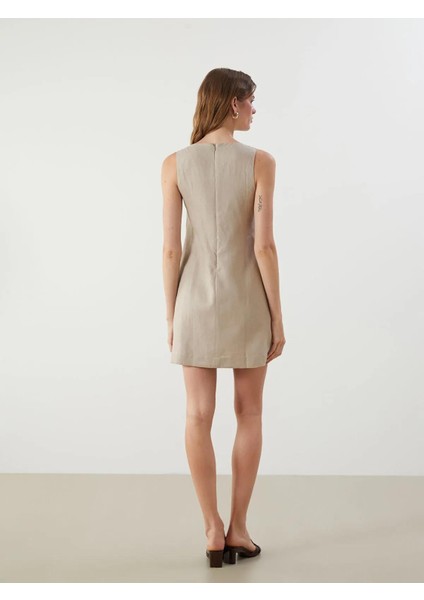 Lcw Vision V Yaka %100 Keten Mini Elbise (S5) fırsatları