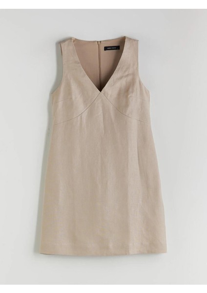 Lcw Vision V Yaka %100 Keten Mini Elbise (S5) indirimleri