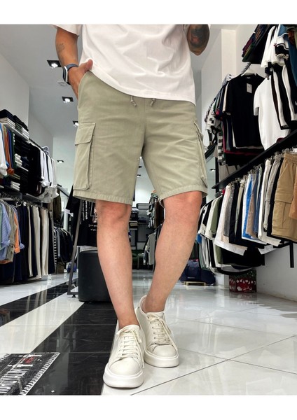 Kargo Cepli Lastikli Gabardin Erkek Şort