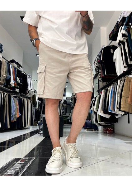 Kargo Cepli Denim Lastikli Erkek Şort