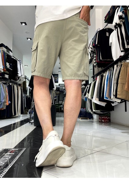 Kargo Cepli Lastikli Gabardin Erkek Şort
