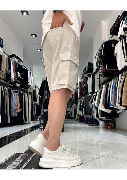 Kargo Cepli Lastikli Gabardin Erkek Şort