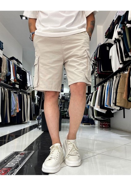 Kargo Cepli Lastikli Gabardin Erkek Şort