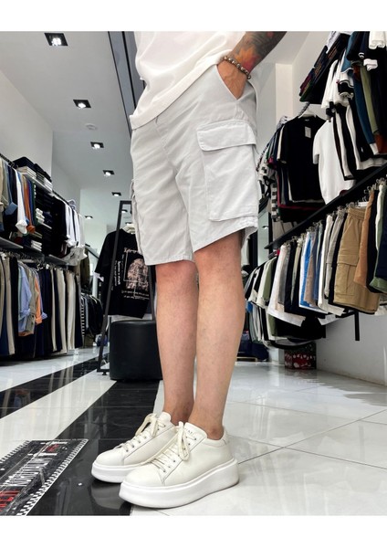 Kargo Cepli Denim Lastikli Erkek Şort