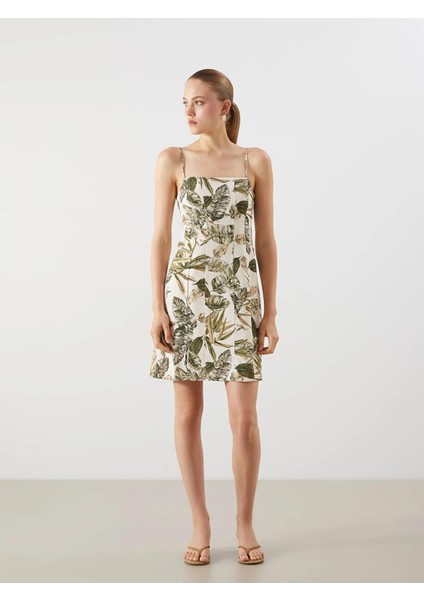 Lcw Vision Kare Yaka Çiçekli Keten Karışımlı Mini Elbise (S5) fiyatları