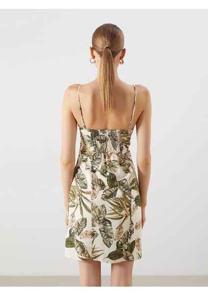 Lcw Vision Kare Yaka Çiçekli Keten Karışımlı Mini Elbise (S5) fırsatları