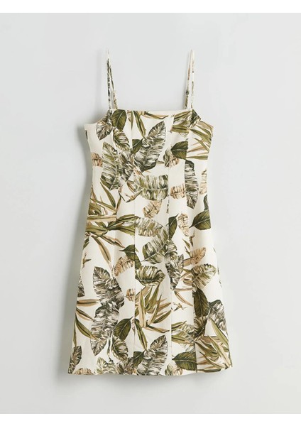 Lcw Vision Kare Yaka Çiçekli Keten Karışımlı Mini Elbise (S5) indirimleri