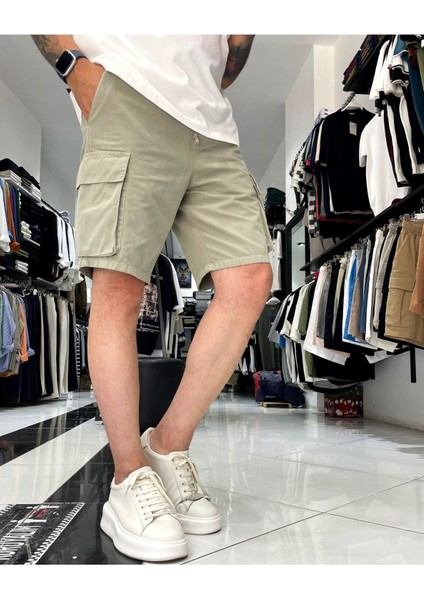 Kargo Cepli Lastikli Gabardin Erkek Şort
