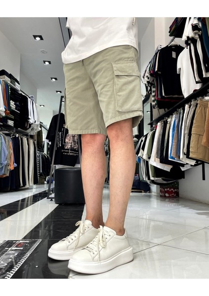 Kargo Cepli Lastikli Gabardin Erkek Şort