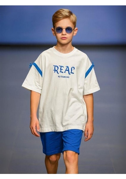 Çocuk Pamuklu Real Yazılı Oversize Kalıp T-Shirt