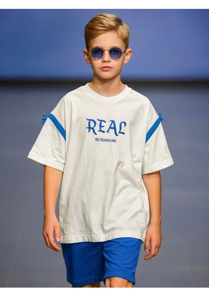 Çocuk Pamuklu Real Yazılı Oversize Kalıp T-Shirt fiyatları