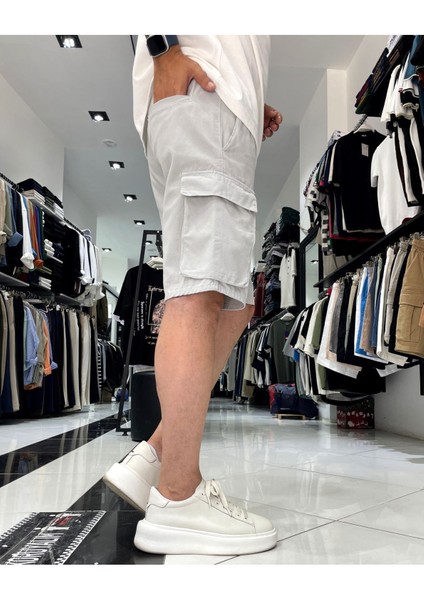 Kargo Cepli Lastikli Gabardin Erkek Şort