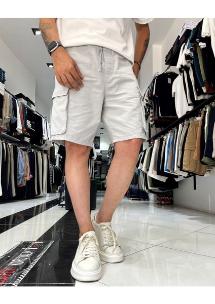 Kargo Cepli Denim Lastikli Erkek Şort