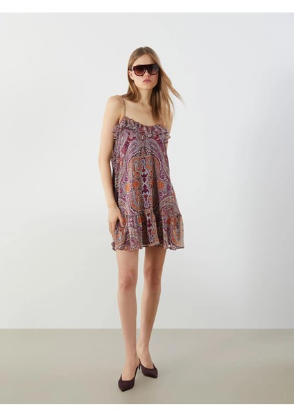 Lcw Vision Etnik Desenli Askılı A Kesim Şifon Mini Elbise (S5) fiyatları