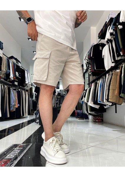 Kargo Cepli Lastikli Gabardin Erkek Şort