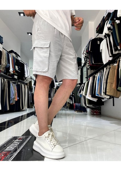 Kargo Cepli Lastikli Gabardin Erkek Şort